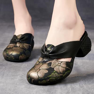 Мода GKTINOO Натуральная кожа 2025 Новые летние тапочки Женская обувь Уличные шлепанцы Ручная работа Ретро Круглый носок Толстый каблук Сандалии