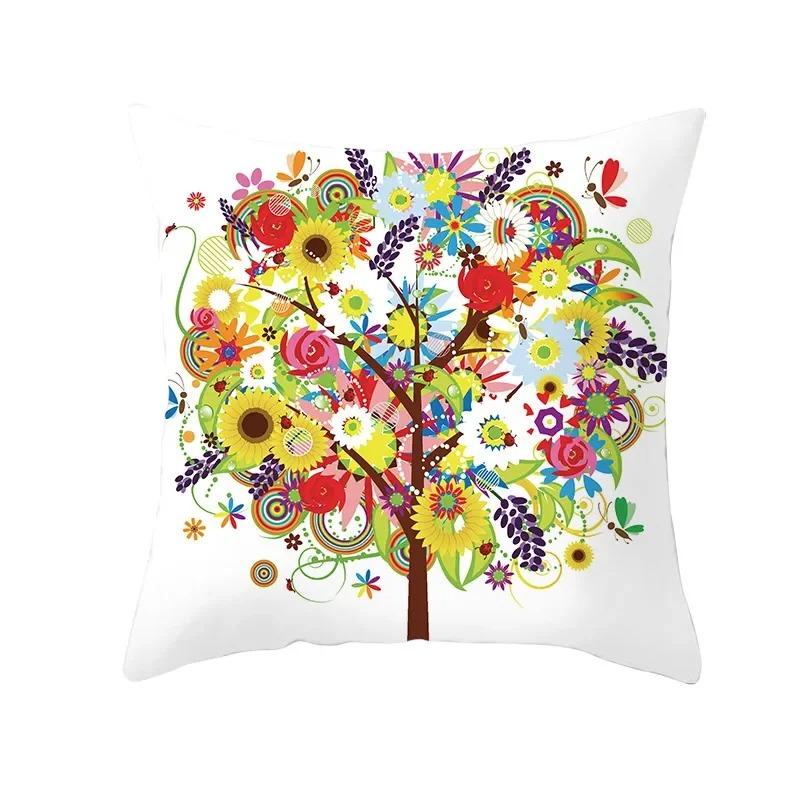 Colorful Tree Print Creative Fashion Cushion Cover Pillowcase Decorative Sofa Home Decor