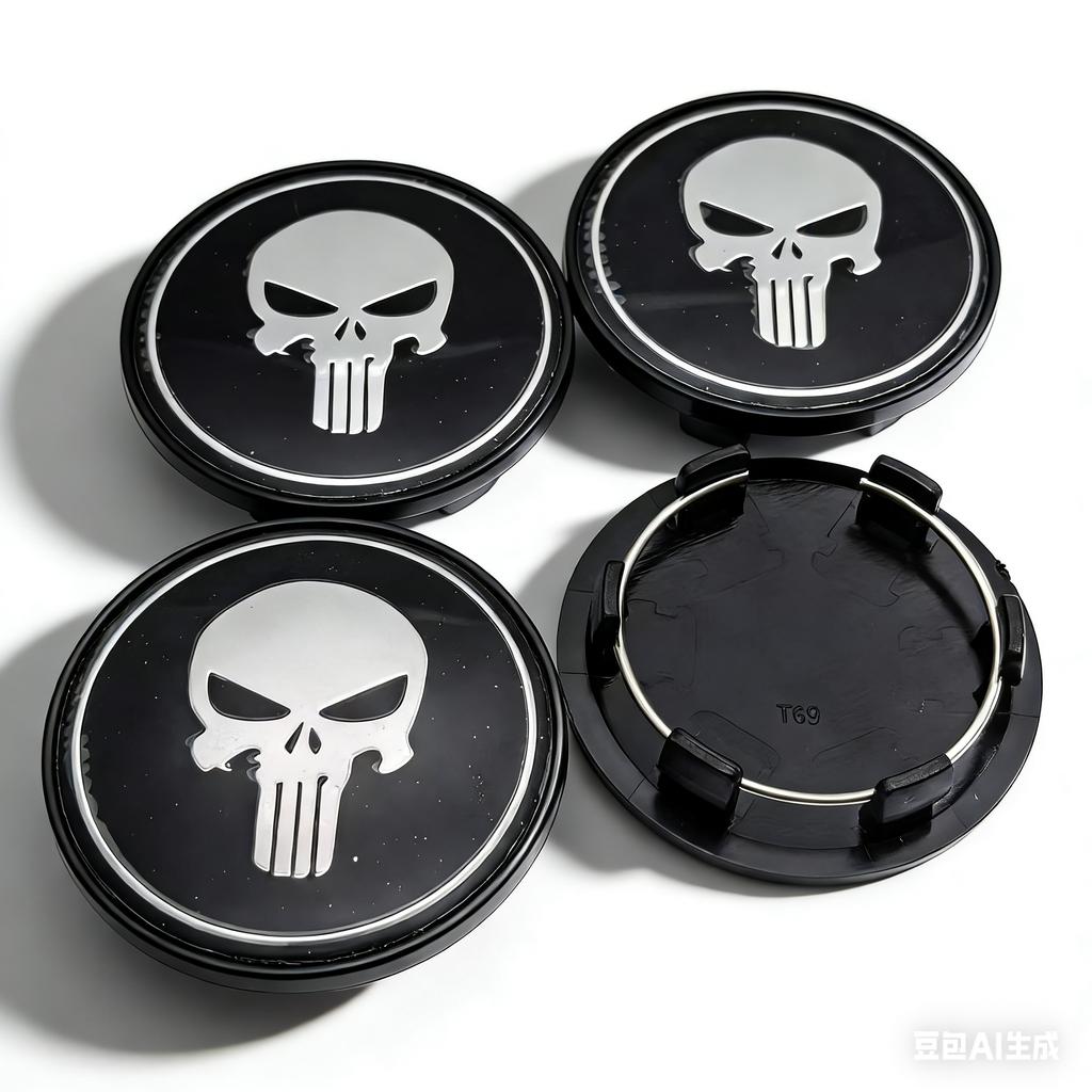 4pcs Skull Logo Emblem Badge Car Wheel Center Caps 69MM Clips 56MM Wheels Hub Dust Cap Rim Hubcaps Cover Replace Car Accessories