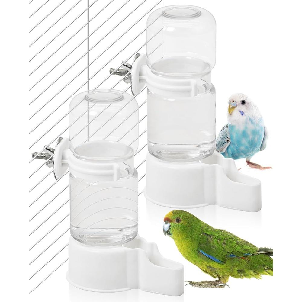 2 Pack Automatic Bird Water Dispenser Splash Proof Gravity Feeder for Cages with Suction Cups, Blue and White