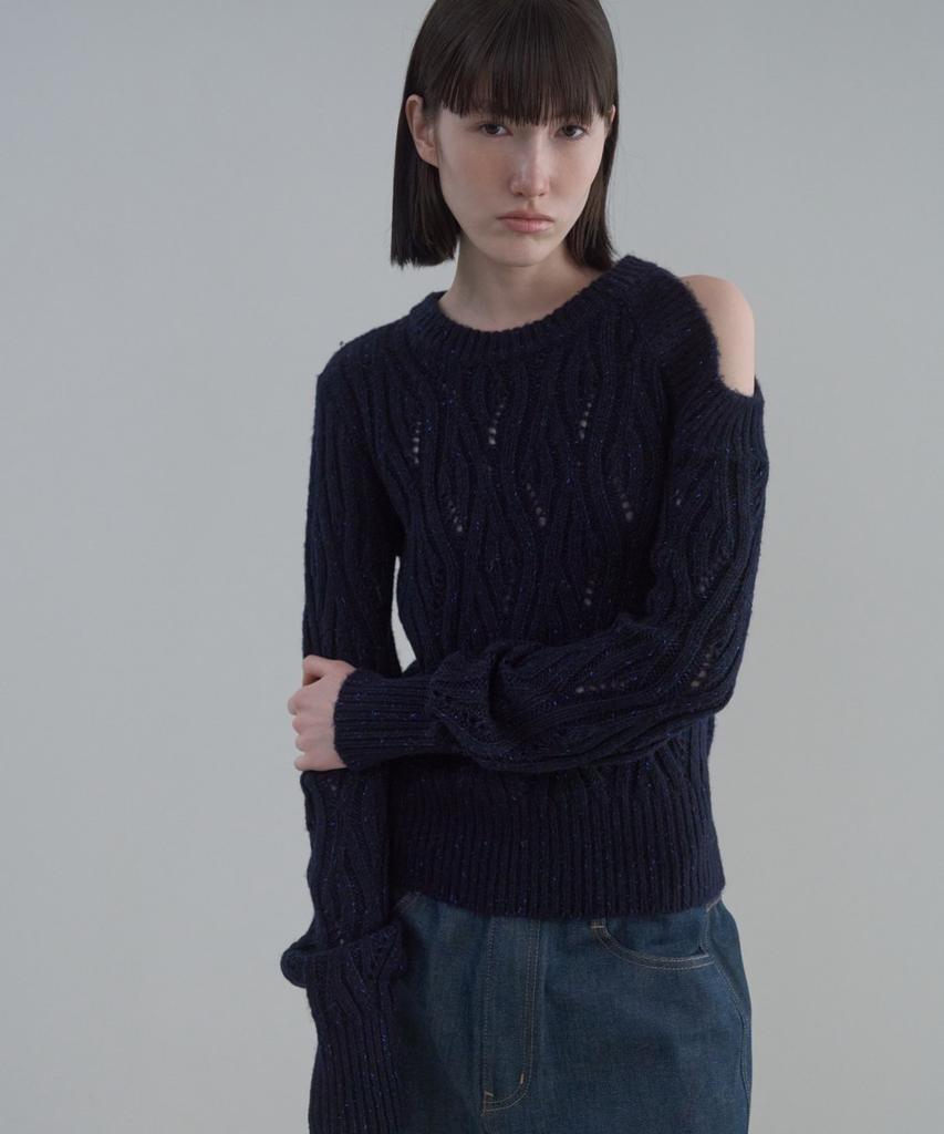 Dito Shoulder Cut-Out Cable Pullover [Navy]