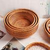 1pc/3pcs Rattan Fruit Basket Circular Woven Decorative Serving Basket Steamed Bun Basket Home Desktop Storage Box