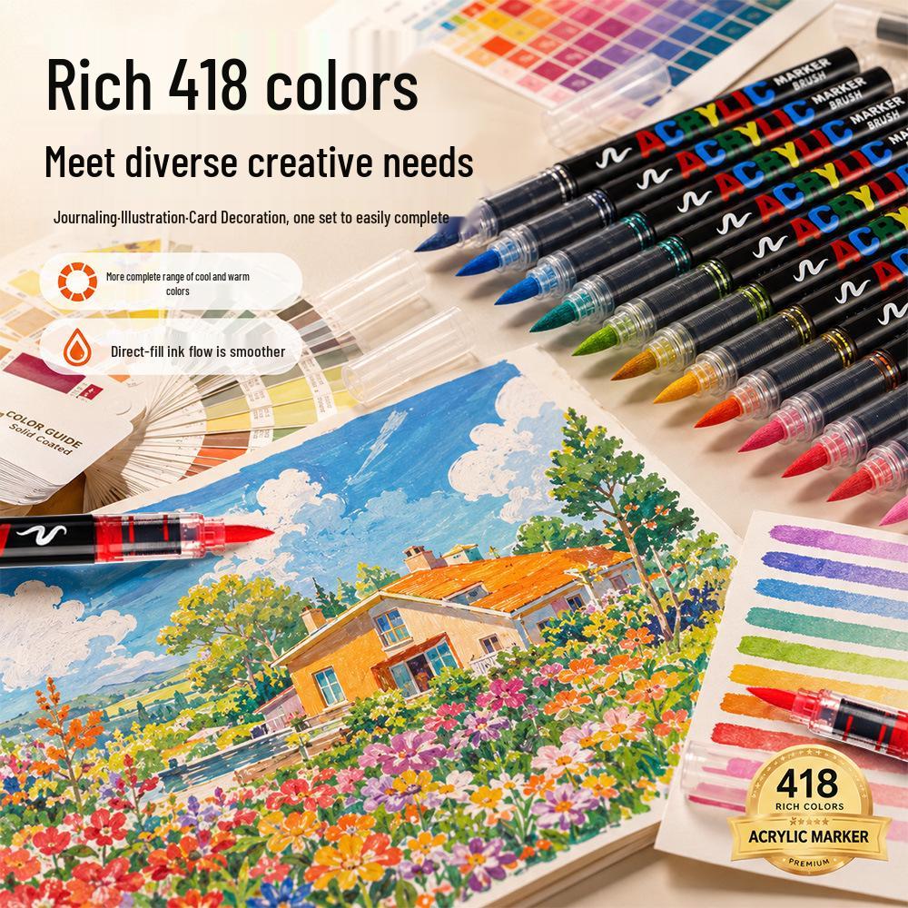 418-Color Acrylic Marker Set: Professional Grade, Soft Bristle Pens for Students and Artists in a Compact Suitcase.
