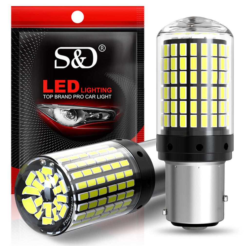 2 шт. Мощные автомобильные светодиодные лампы 1156 BA15S P21W BAU15S PY21W 1157 P21/5W T20 7440 W21W Canbus 144SMD Лампа указателя поворота Стоп-сигнал Задний фонарь Задний ход 12В