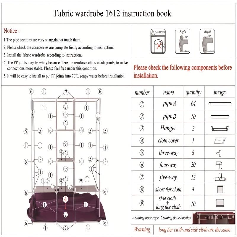 1set 3-column Simple Cloth Wardrobe, Floor Standing Clothes Storage Cabinet, Reinforced Steel Frame Cloth Wardrobe