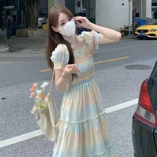 Летнее платье миди «Колокольчик» с высокой талией во французском шике 2025 для женщин