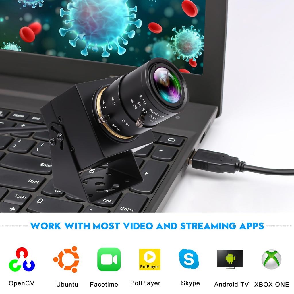 ELP 90fps Global Shutter USB Camera High Speed USB Camera 4x Manual Zoom with Varifocal Lens 1200P Goft Swing Camera Plug and Play for Laptop