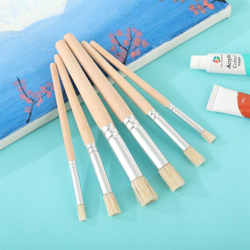 6-pack Piggy Mane Oil Painting Brush Round Head Wooden Handle Hard Hair Set Paint Brush Pier Pen Professional Art Cleaning Brush