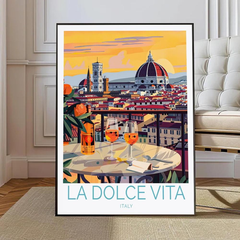 La Dolce Vita Wall Poster Print For Bedroom Living Room Home Decor Italy Coastal Landscape Canvas Painting Lemon Orange Wall Art