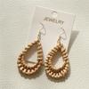Handcrafted Brown Rattan Oval Hollow Dangle Earrings for Women Wooden Holiday Earring Party Jewelry Gifts