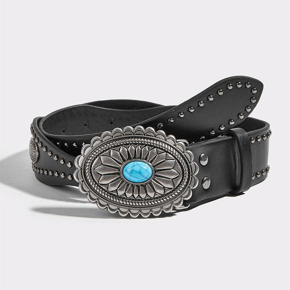 Korean Style Wide Waistband Metal Buckle Y2K Girl Waistband Simple PU Leather Rivet Belt  Men