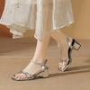High-heeled Sandals Spring and Summer New Silver Fashion Pearl Straps One-word Strap Thick-heeled Sandals Women