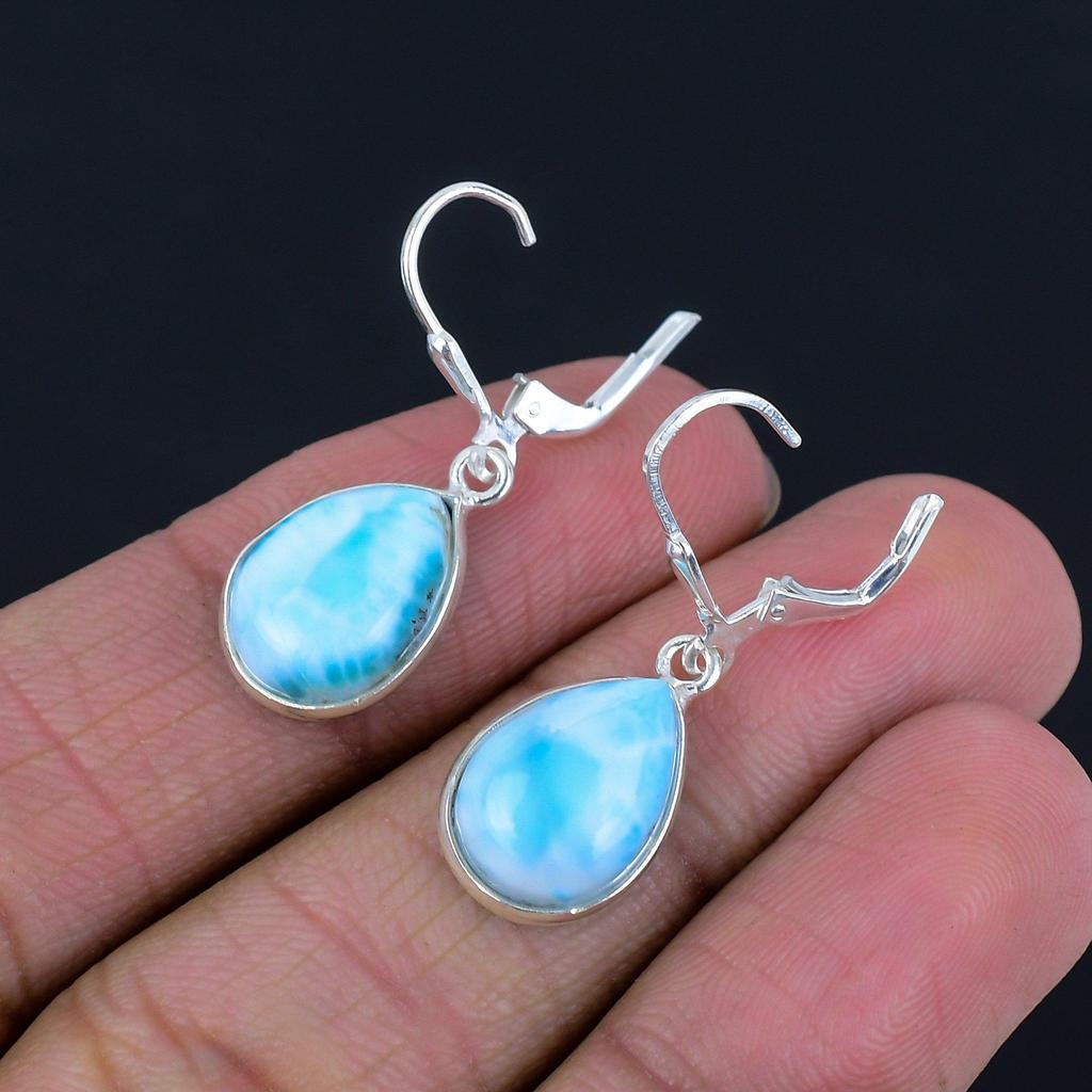 Серьги с драгоценными камнями Ларимар, твердые серьги из стерлингового серебра 925 пробы, серьги ручной работы, ювелирные изделия, подарок для женщин и девочек, E-1509