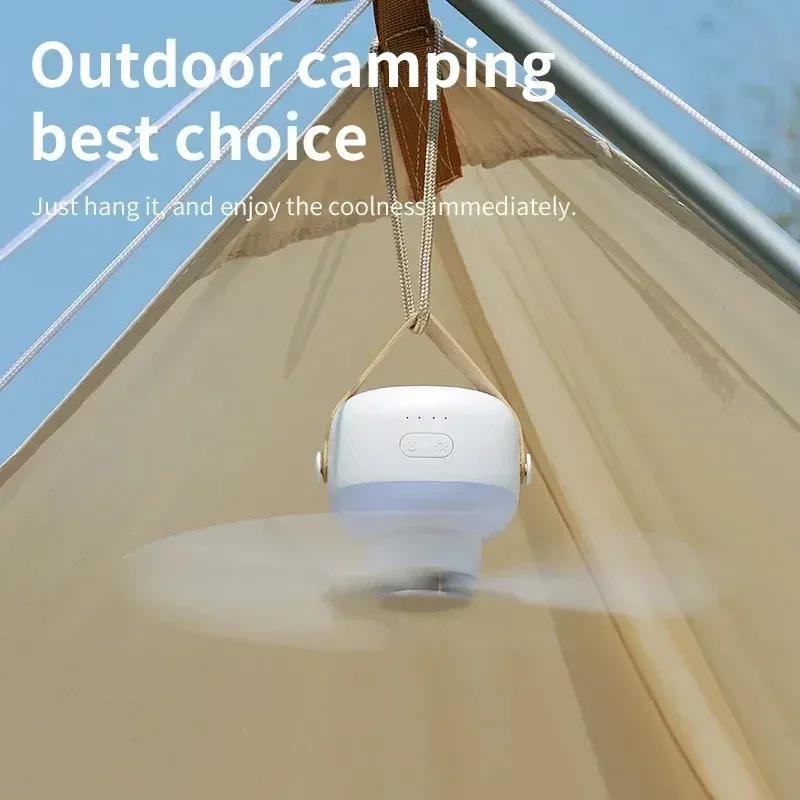 Portable Ceiling Fans Outdoor Camping Fan Tent Ventilator Cooler Rechargeable Electric Fan Remote Control LED Lighting