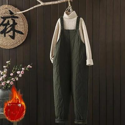 Утепленные теплые повседневные брюки женские осенне-зимние модели свободные и тонкие в западном стиле омолаживающий комбинезон