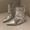 Designer Pointed Toe Women Ankle Boot Pleated Thin Heels Short Boots Street Style  Autumn Winter SEXY Fashion Women Boots