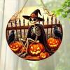 2D Flat Acrylic Halloween Decoration - Witch Hat Skull and Pumpkin Crow Design, Scary Window Decoration for Home, Bar, Office