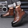 Fashion Casual Thick Soled Men's Boots Classic British Design Style Daily Office Outdoor Street Motorcycle Brown Genuine Leather Shoes