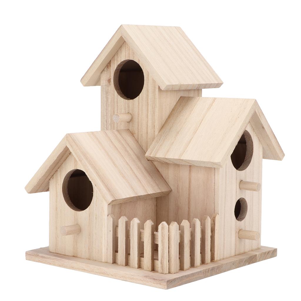 Outdoor Birdhouse Paulownia Garden Bird Nests Small Bird Breeding Box for Wild BirdsThree Rooms