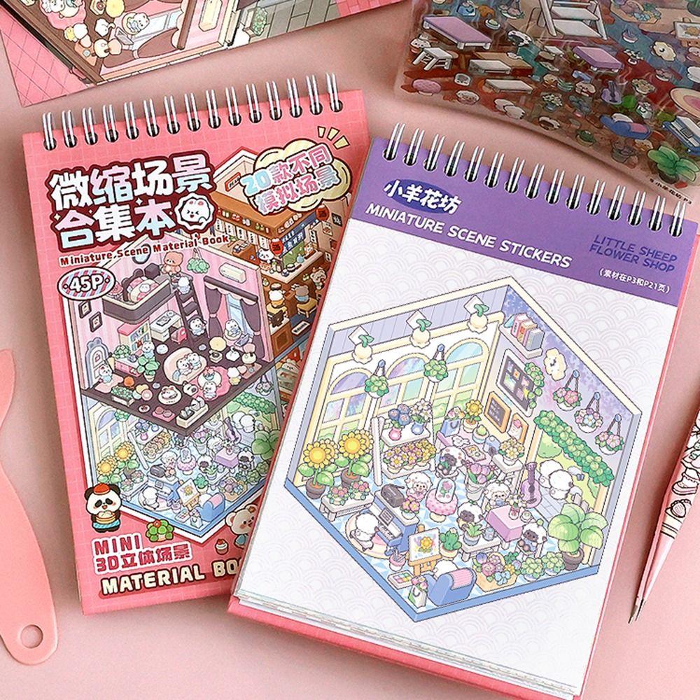 Cartoon Landscape Sticker Book 20in1 Cabin Scene Decorative Decals  Girl