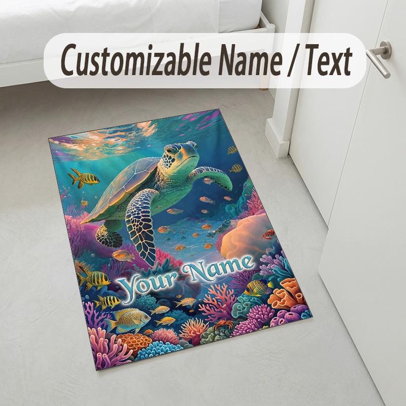 Underwater Friends Theme Soft Crystal Velvet Rug Custom Name & Text Print Non Slip Floor Rug for Bedroom Living Room