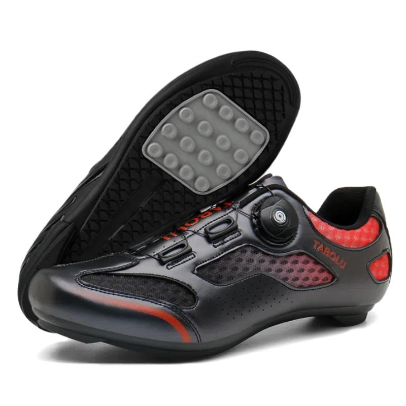 Cycling Shoes with Rotating Buckle - Breathable Unisex MTB Shoes Non-Slip Nylon Outsole Durable Leather Outdoor Riding Shoes