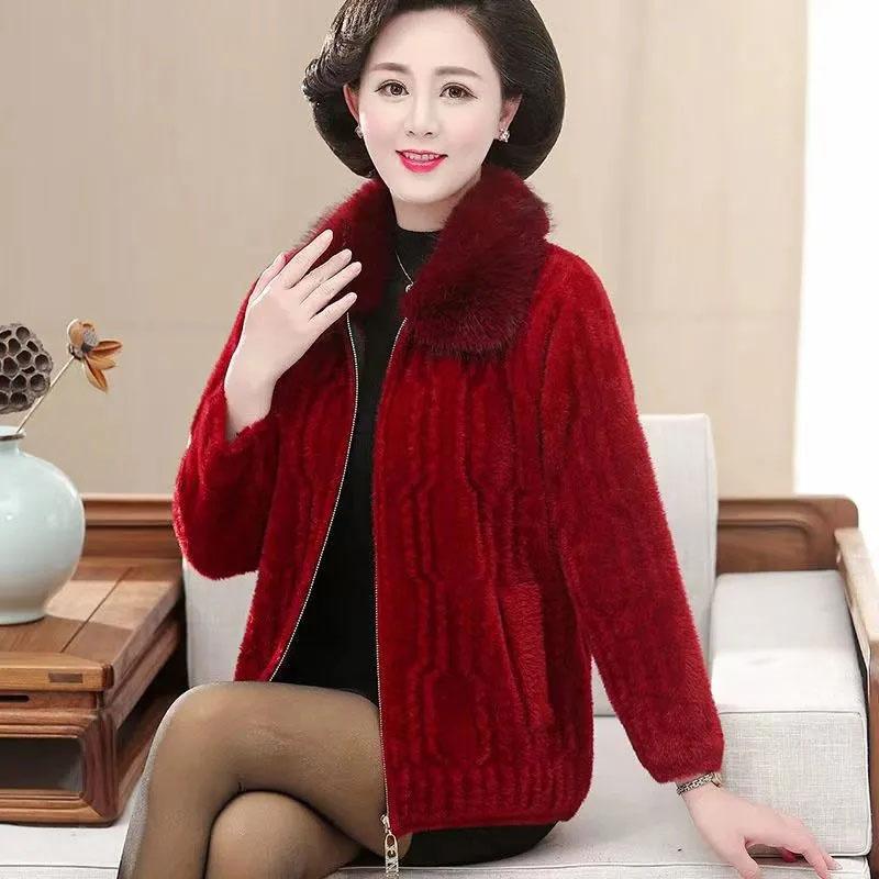 Новая куртка женская осень-зима среднего возраста для мамы имитация норки бархатное пальто женский повседневный теплый вязаный кардиган Femme Tops