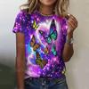 Женская футболка с принтом бабочки 3D, фиолетовая, с круглым вырезом, повседневная, женская, градиентная, топ Harajuku для девочек, с коротким рукавом, модная одежда