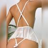Сексуальное боди с низким вырезом, глубоким V-образным вырезом, без рукавов, прозрачное кружево, сетка, крест на спине, цветочная вышивка, декор с бантом, регулируемый ремень-спагетти