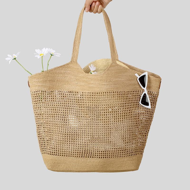 Niche Design Hand-woven Straw Bag Summer Seaside Travel Beach Bag Hollow-out Large Capacity Handbag