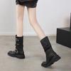 Women Fashion Boots Pleated Mid-calf Boots Platform Heels Autumn Cow Suede Women Boots Square Toe Chunky Heels Boots for