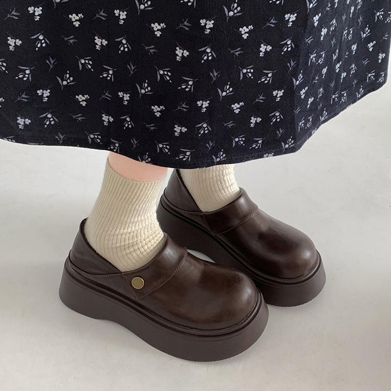 Туфли-лоферы на платформе в британском стиле ретро с круглым носком, женские, новые весна-осень 2025, для юбки, французские лоферы, одинарные туфли