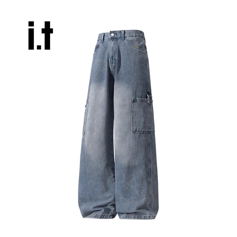 Izzue Джинсы унисекс свободного кроя с широкими прямыми штанинами в стиле рабочей одежды