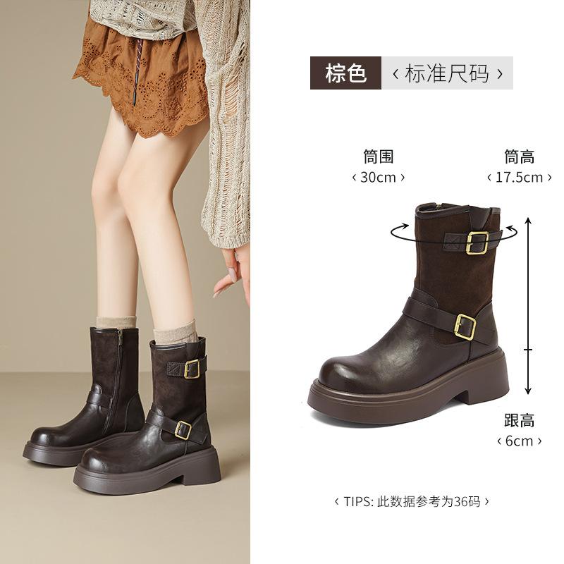 Augustine platform Martin boots women's 2025 new autumn brown thick heel retro thin British style short boots
