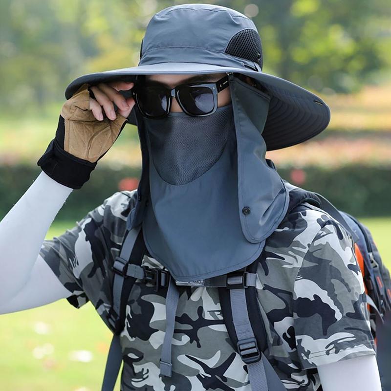 Youth Omni Directional Brim Face Shield Neck Protection Sun Hat Big Brim UV Proof Outdoor Fishing Mountaineering Cap