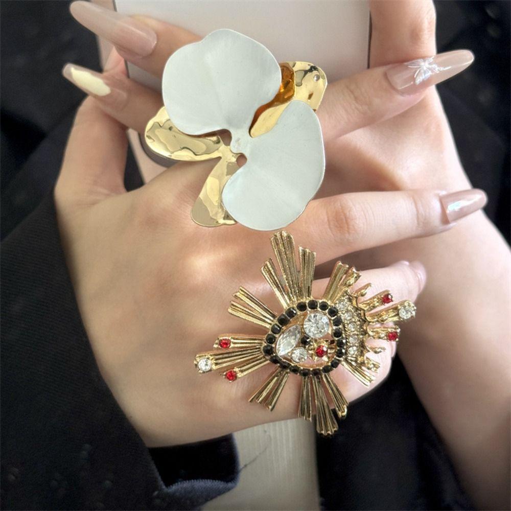 Белый Ирис Цветок Капельное Масло Цветочное Кольцо Бабочка Орхидея Французское Неправильной Формы Кольцо Женщины