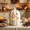 Decorative Lanterns Halloween Pumpkin Candle Holder, Resin Lantern Tealight Holder with Carved Face for Fall Farmhouse Table Mantle Decor Style