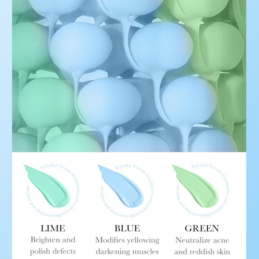 Трехцветный изолирующий крем «Радуга» Праймер для макияжа лица Длительный водостойкий контроль жирности Деликатное увлажнение Осветление тона кожи