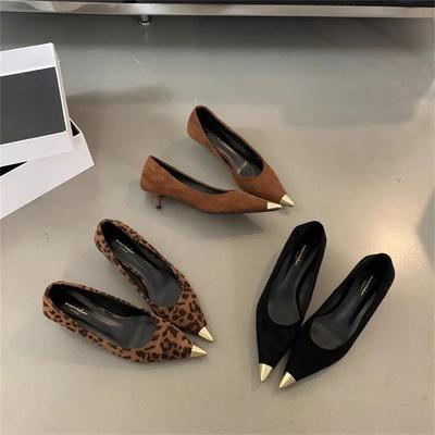 Женская обувь 2024 Весна Туфли-лодочки Последние туфли на высоком каблуке Острый носок Босоножки с неглубоким носком Женские новые цветные шипы Изящные африканские туфли-лодочки