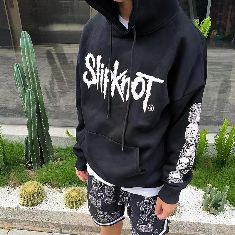 Худи Slipknot с принтом черепа Мужское Оверсайз Хлопок С подкладкой из флиса Уличный Стиль Рок Стиль Толстовка Зимняя