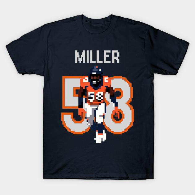 Asian Size Men Black Print T-shirt Von Miller 8-Bit Sack Machine In Orange And Navy No-Cut Heat Transfer Print Cotton Tshirt