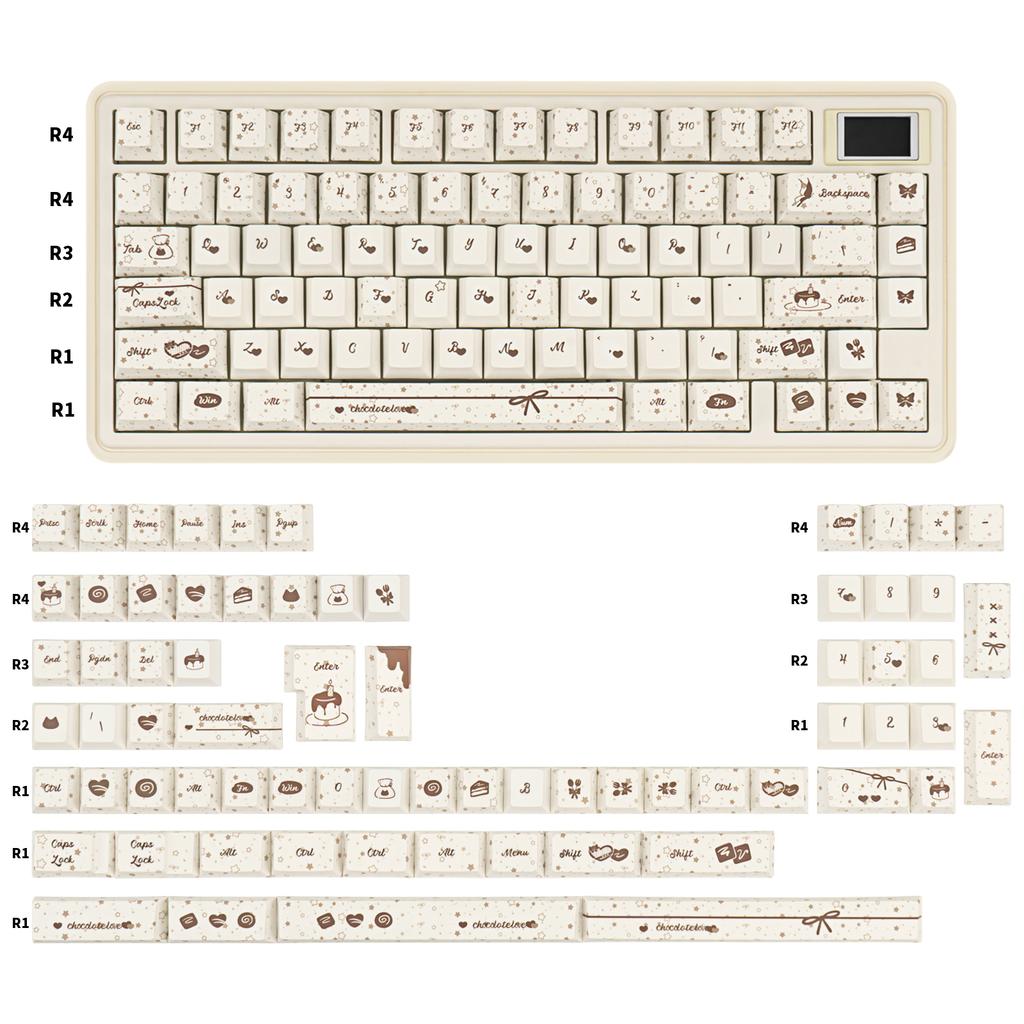 Шоколадные Хрустящие Кейкапы Cherry Foa Высота Pbt 144 Клавиши Милые Iso 2.25/2.75U Пробел ISO Раскладка Alice Кейкапы