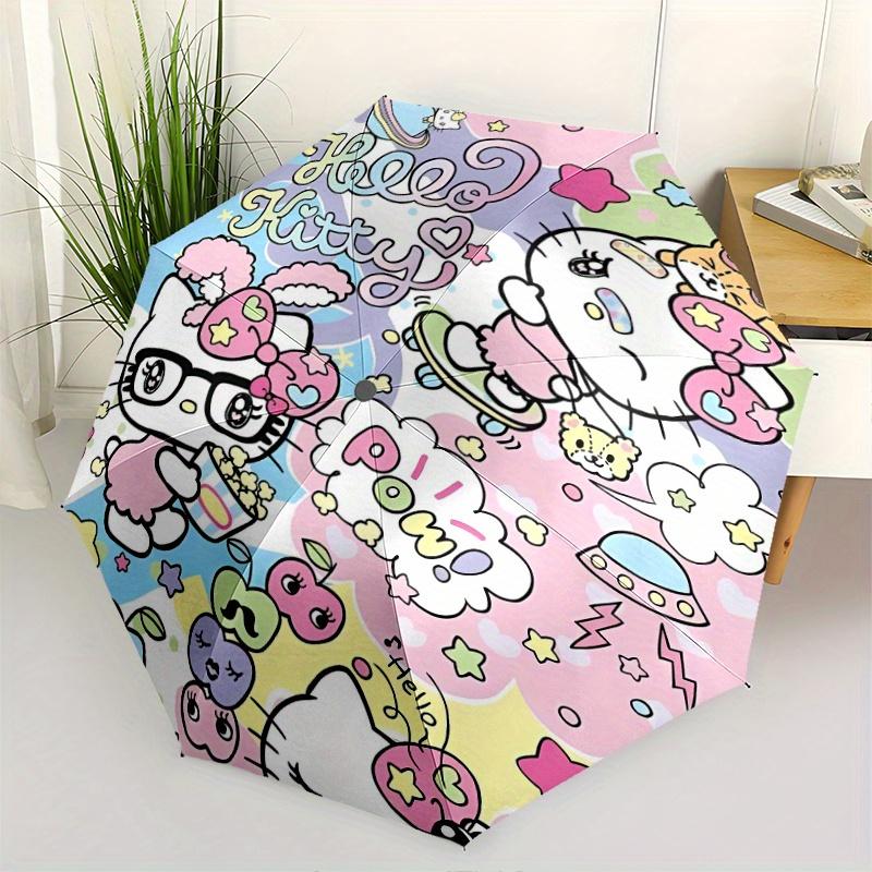 Colorful Hello Kitty Automatic Opening and Closing Umbrella, Lightweight 3-Fold, With Cute Cartoon Characters, Suitable for Home, Outdoor and Daily Us