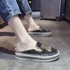 Fashion Baotou Half Drag Spring New Round Head Mid-mouth Rhinestone Lazy Shoes Fashion Sequin Flip-flops