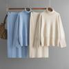 Knitted Sets For Women 2 Pieces Autumn Solid High Collar Long Sleeves Sweater Knitting High Waisted Skirt Office Lady Outerwears