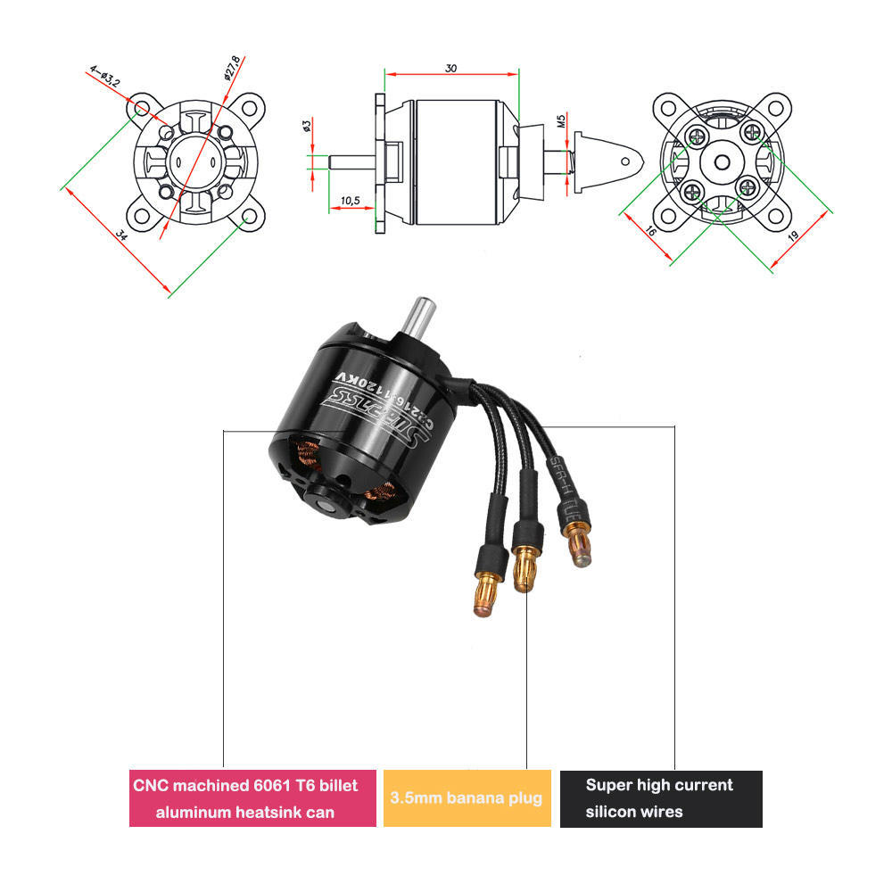 SURPASS High Performance 2216 1120KV 14 Poles Brushless Motor for RC Airplane Fixed wing