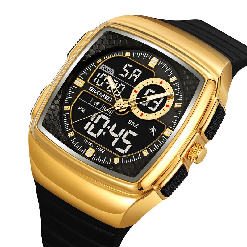 Skmei Fashion Watches for Mens Waterproof Three Time Zones Analog Digital Display Alarm Clock Male LED Chronograph