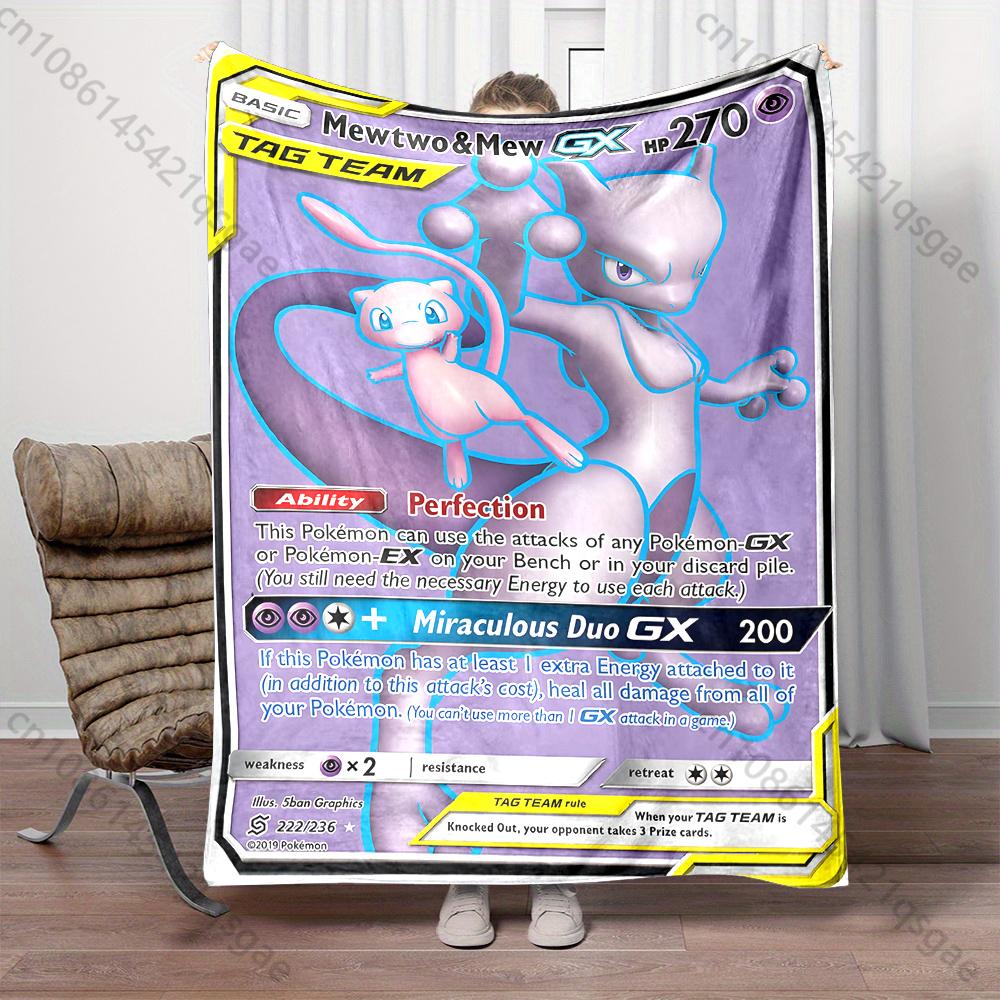 6 Sizes Pokemon Cards Mewtwo Print Blanket Children Adult Blanket Bedroom Living Room Sofa Study Large Size Shawl Blanket Gifts
