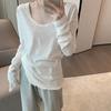 Pure Cotton Long-sleeved T-shirt Top with Korean Loose and Versatile Style Lazy White Thin Base Shirt for Women