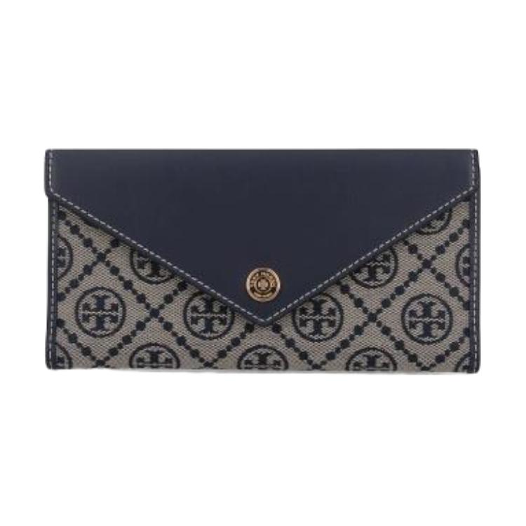 Tory Burch T Monogram Iconic Jacquard Pattern Cotton Wallet Women wallet Navy-Blue 165023-405
